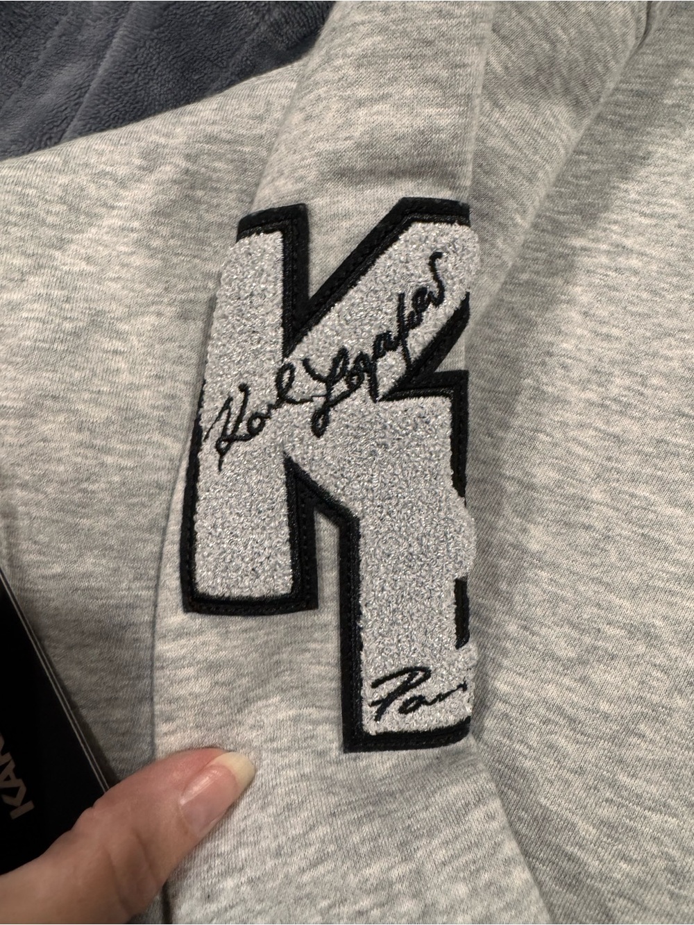 Karl Lagerfeld Heather Gray Sweatshirt with Embroidered Patches; NWT  Size L